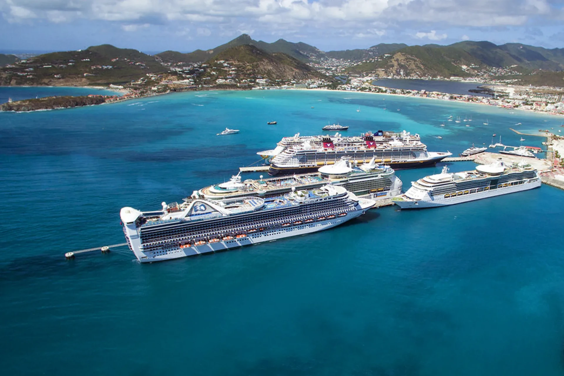 Flying a drone in St. Maarten over the cruise ship terminal