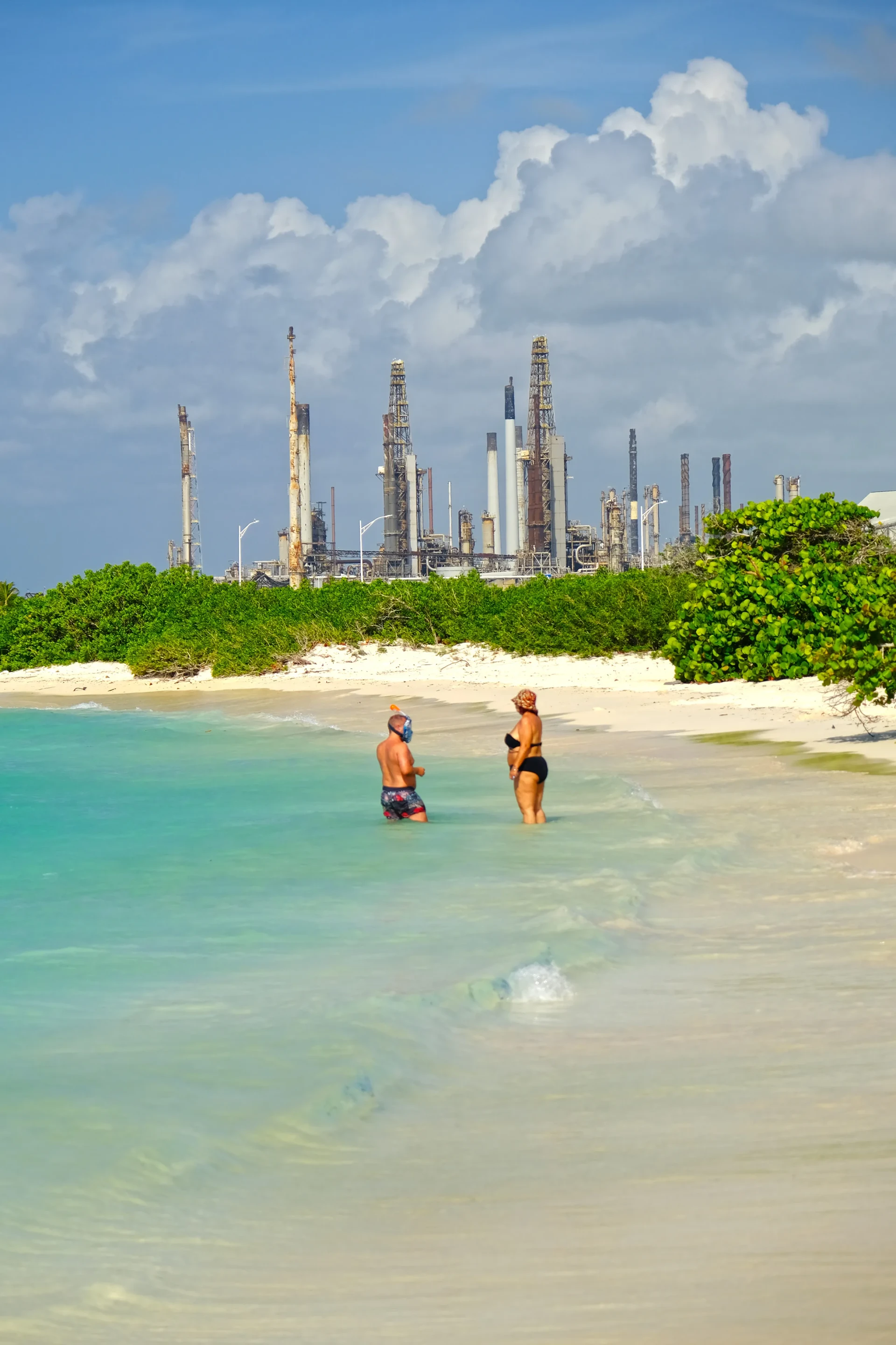 Baby Beach Aruba with oil refinery in the background