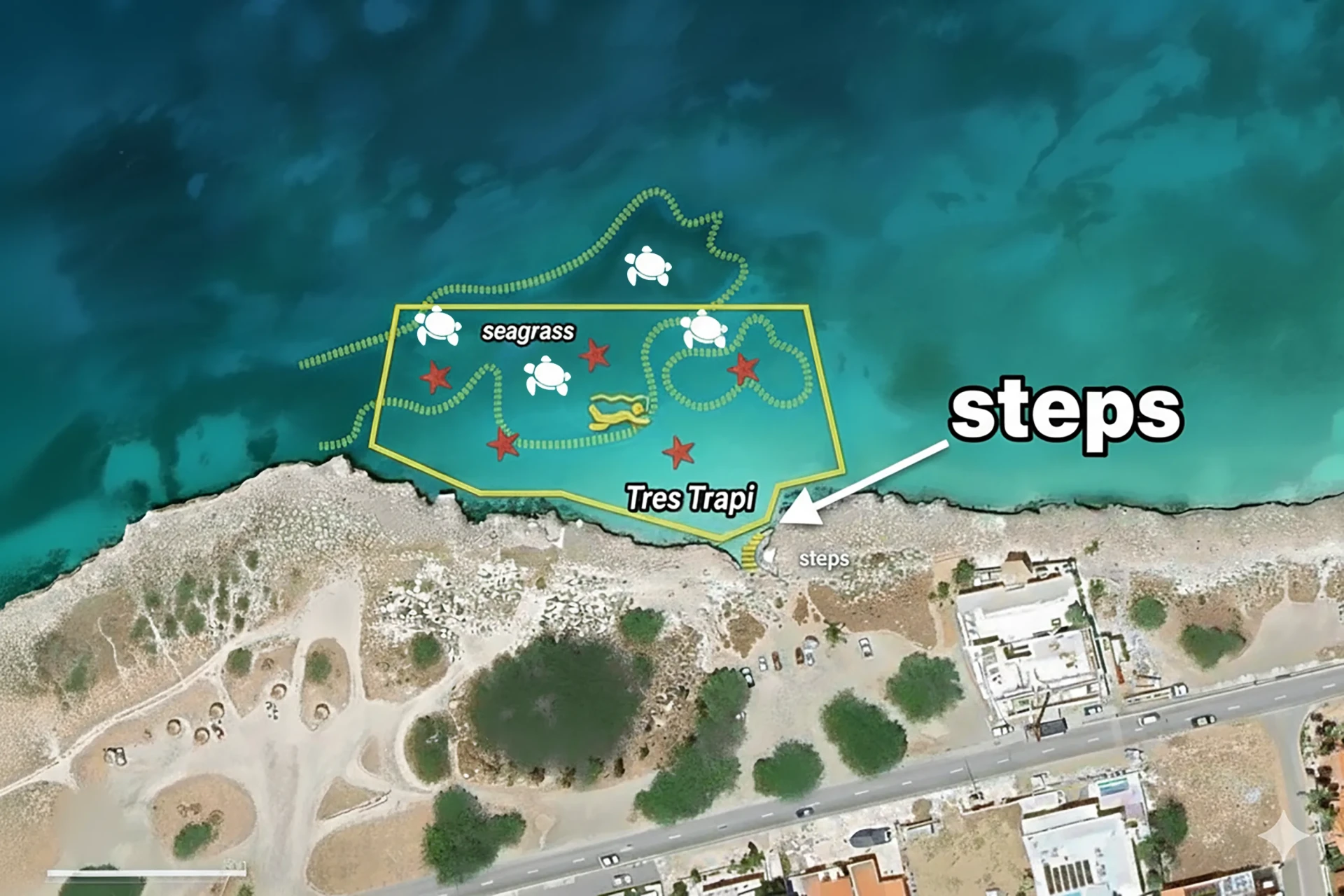 Tres Trapi Aruba snorkeling map